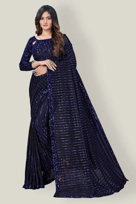 SHREE FASHIONFAB Self Design Bollywood Net Saree(Dark Blue)