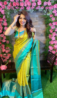 Rudr Venture Digital Print Banarasi Silk Blend Saree(Green)