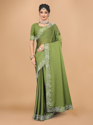 Tejal Creation Self Design Bollywood Chiffon Saree(Green)