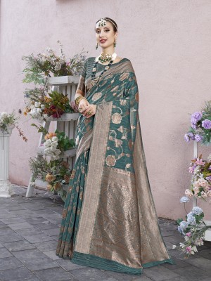 ANOUK Woven Mysore Linen Saree(Green)