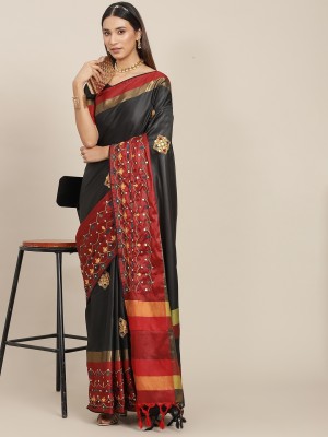 Divastri Embroidered Bollywood Cotton Silk Saree(Black)