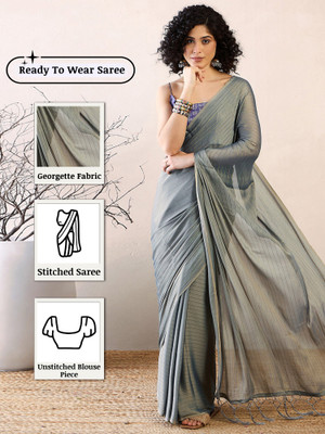 Sareemall Solid/Plain Bollywood Georgette Saree(Grey)