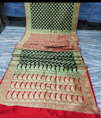 SIYA SILK Embroidered Banarasi Pure Silk Saree(Red, Black)