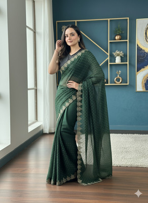 Pionex Embellished Bollywood Silk Blend Saree(Green)