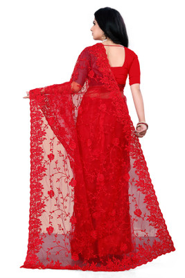 usharvi Embroidered Bollywood Net Saree(Red)