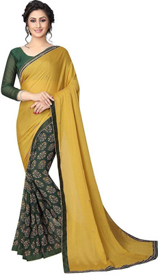 ROOP SUNDARI SAREES Printed Bollywood Georgette, Chiffon Saree(Yellow)