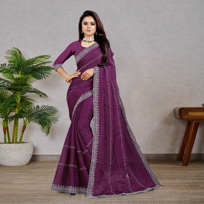 LAKHADATARI PRINTS Embellished Bollywood Georgette Saree(Purple)