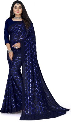 pavanputra fab Self Design Bollywood Georgette Saree(Blue)