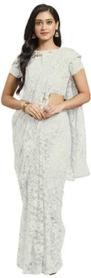 Fashion Field Dyed Bollywood Net Saree(White)