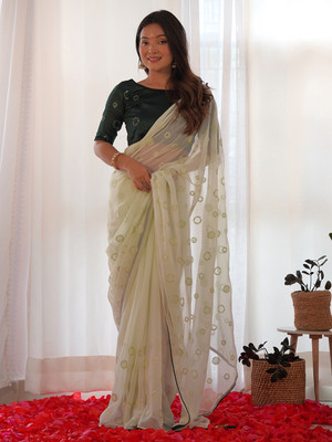 Divastri Embellished Bollywood Georgette Saree(Light Green, Beige)
