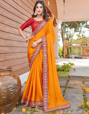 Samah Embellished, Embroidered Bollywood Chiffon Saree(Yellow)