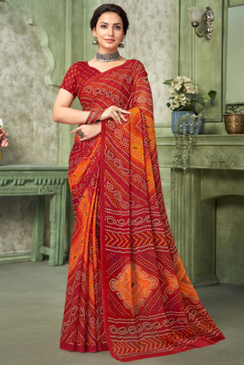 SainiVastra Printed Bandhani Chiffon Saree(Maroon)