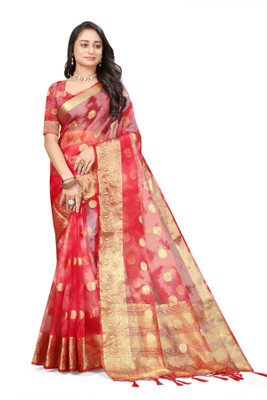 Aarunika MNT Printed Bollywood Organza Saree(Red)