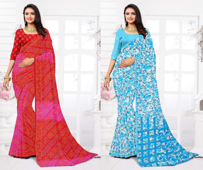 Panchvati NX Printed Daily Wear Georgette Saree(Pack of 2, Blue, Red)