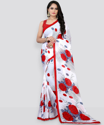 Leelavati Printed Daily Wear Georgette Saree(Red, White)