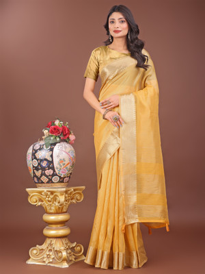 Divastri Self Design Banarasi Organza Saree(Yellow)