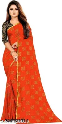 V And V Shop Polka Print Daily Wear Chiffon Saree(Orange)