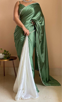 BRAHMSHAKTI Solid/Plain Bollywood Satin, Pure Silk Saree(Light Green)