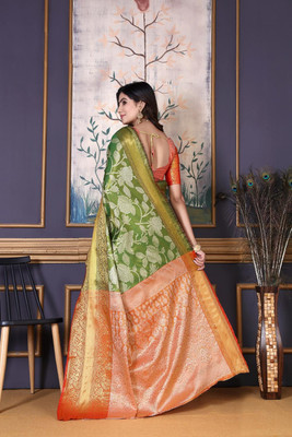 jayant creation Self Design Kanjivaram Jacquard, Silk Blend Saree(Green)