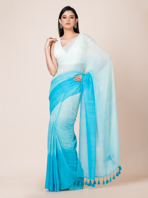 The Ocau Woven, Solid/Plain Handloom Pure Cotton Saree(Light Blue)