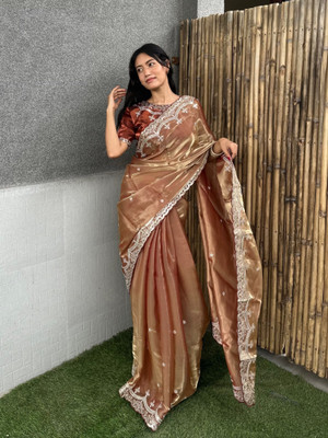Tasrika Embroidered Bollywood Jimmy choo Saree(Beige)