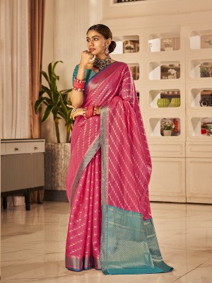 M.S.RETAIL Woven Banarasi Silk Blend Saree(Pink)