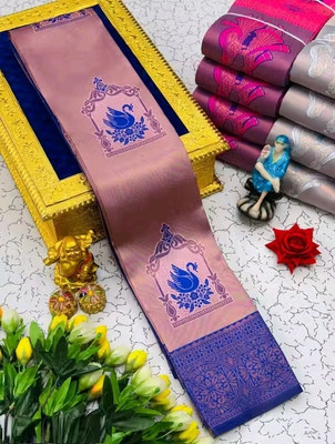 MUKHITA Woven Kanjivaram Silk Blend Saree(Blue)