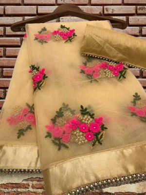 NiKHATFASHION Embroidered Bollywood Net Saree(Multicolor)