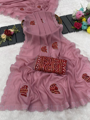 KANDORA Embellished Bollywood Georgette Saree(Pink)