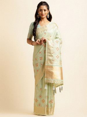 NEGRONI Geometric Print Daily Wear Cotton Silk Saree(Light Green)