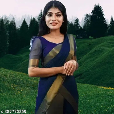 Amavii Solid/Plain Bollywood Chiffon Saree(Dark Blue)