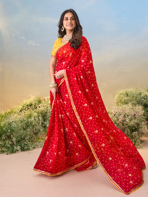 Laxmipati sarees Printed Saree with Attached Blouse Georgette Saree(Red)