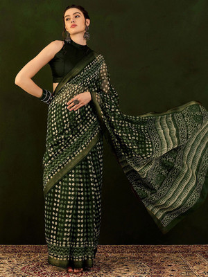 Sangria Printed Daily Wear Cotton Blend Saree(Green)