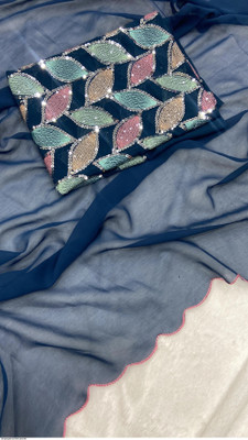 JenaFashion Solid/Plain Bollywood Georgette, Silk Blend Saree(Dark Blue)