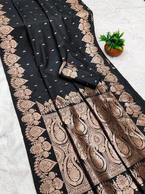 DRAVYA WOMEN Woven, Self Design Banarasi Jacquard, Pure Silk Saree(Black)