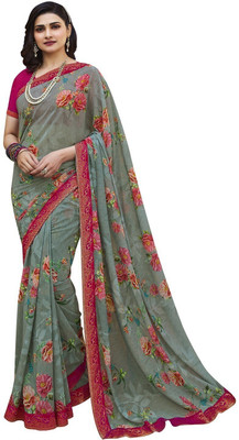 RAJESHWAR FASHION Floral Print Bollywood Georgette Saree(Grey)