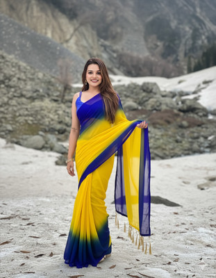 Shree Khodiyar Color Block, Self Design Bollywood Georgette Saree(Yellow)