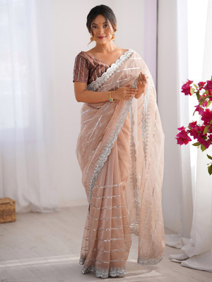 Tasrika Embellished Bollywood Net Saree(Beige)