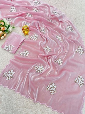 MGAG FASHION Embroidered Bollywood Pure Silk Saree(Pink)