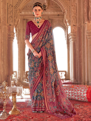 ANOUK Printed Patola Silk Blend Saree(Multicolor)