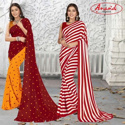 Anand Sarees Printed Daily Wear Georgette Saree(Pack of 2, Yellow, Red, Multicolor)