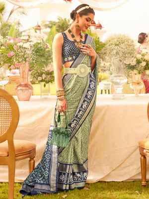 ANOUK Woven Patola Silk Blend Saree(Light Green)