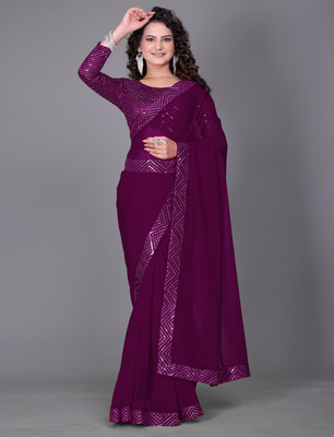 GORAL Embroidered Bollywood Chiffon Saree(Magenta)