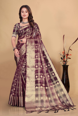 Aarunika SBT Embroidered, Woven Bollywood Organza Saree(Magenta)