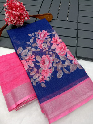 AARAANA Woven, Self Design, Geometric Print Kanjivaram Linen Saree(Blue)