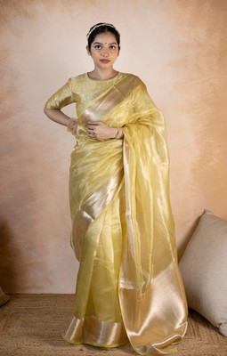 AZRAsaree Woven Banarasi Tissue Saree(Brown, Gold, Maroon, Blue, Cream, Magenta)