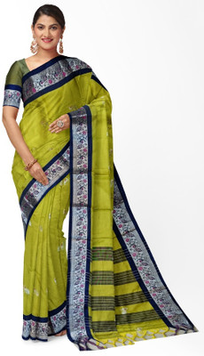 New Age Hub Woven Maheshwari Cotton Silk Saree(Light Green)