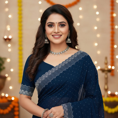 Looootnest Embellished Bollywood Dupion Silk Saree(Blue)