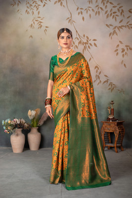 yourwish Woven, Embellished Banarasi Pure Silk, Raw Silk Saree(Yellow)
