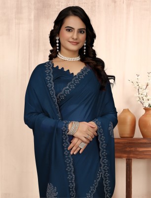 ANJAVI FASHION Embellished Bollywood Georgette Saree(Blue)